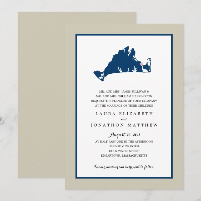 EDGARTOWN Marthas Weinberg-blaue Karte Wedding | (Vorne/Hinten)