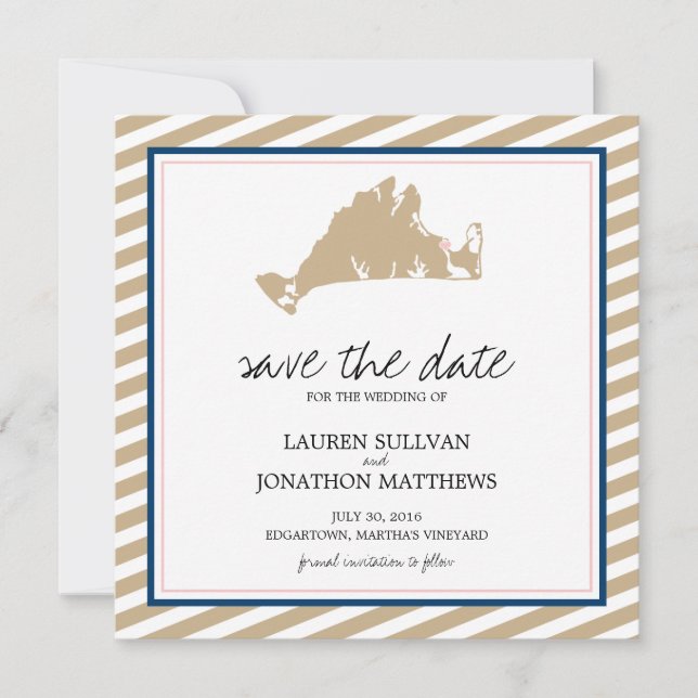 Edgartown Martha's Weingarten Hochzeit retten das  Save The Date (Vorderseite)