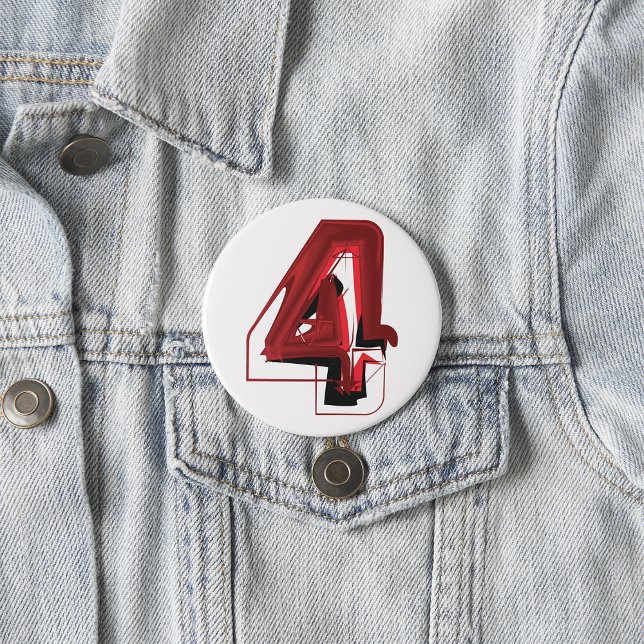 Edgy Abstrakt Red and Black Number 4 Button (Von Creator hochgeladen)