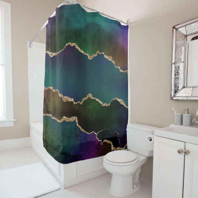 Edgy Agate | Dark Moody Jewel Tone Mystic Aquamari Duschvorhang (Beispiel)