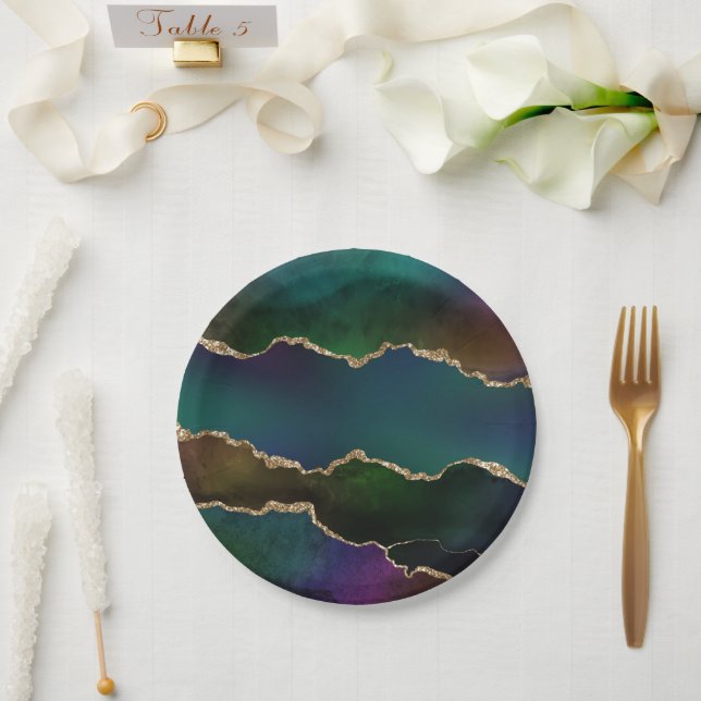 Edgy Agate | Dark Moody Jewel Tone Mystic Aquamari Pappteller (Hochzeit)