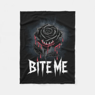 Edgy 'Bite Me' Gothic Rose Design Fleecedecke