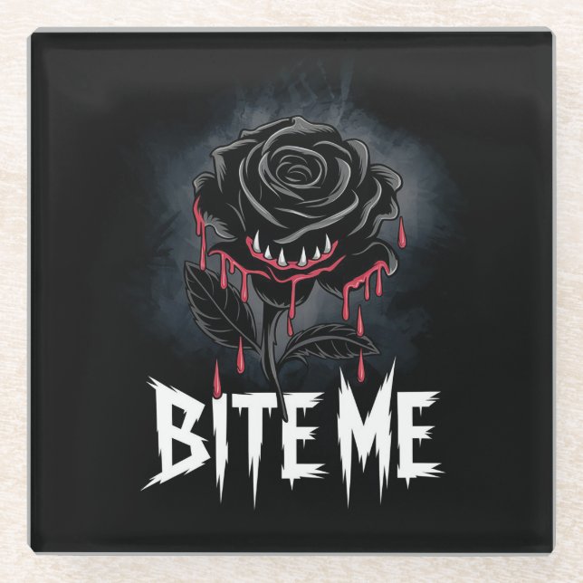 Edgy 'Bite Me' Gothic Rose Design Glasuntersetzer (Vorderseite)