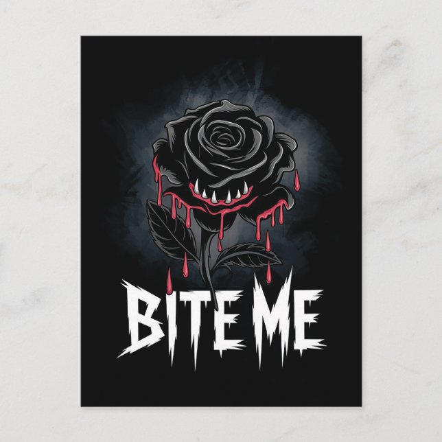 Edgy 'Bite Me' Gothic Rose Design Postkarte (Vorderseite)