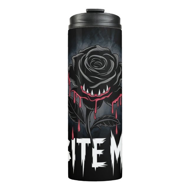 Edgy 'Bite Me' Gothic Rose Design Thermosbecher (Vorderseite)