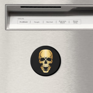 Edgy Black and Gold Skull Muster Runde Magnet