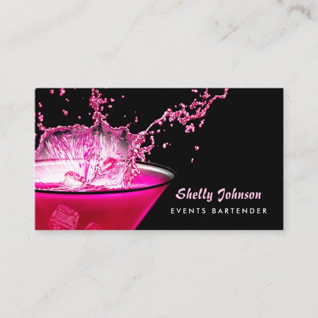 Edgy Black and Pink Splash Events Barkeeper Visitenkarte (Vorderseite)