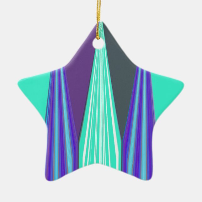 Edgy Blue Lila Cyan Zickzack Art Print Keramik Ornament (Vorne)