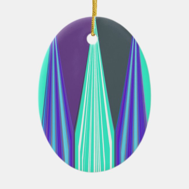 Edgy Blue Lila Cyan Zickzack Art Print Keramikornament (Vorne)