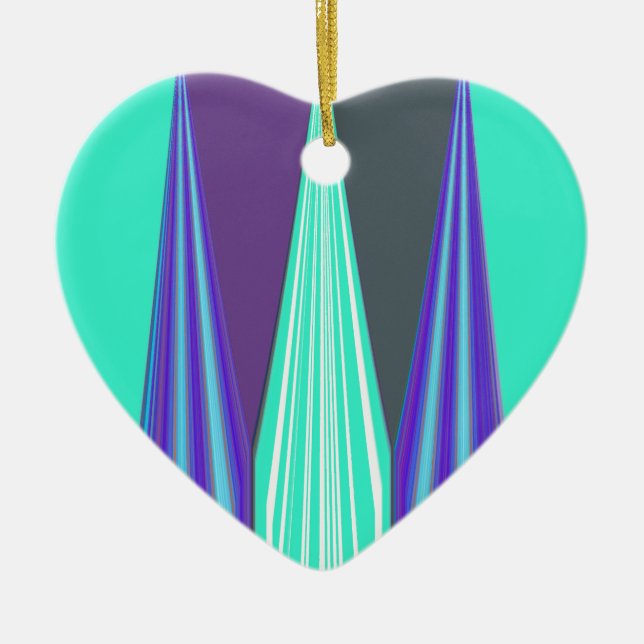 Edgy Blue Lila Cyan Zickzack Art Print Keramikornament (Vorne)