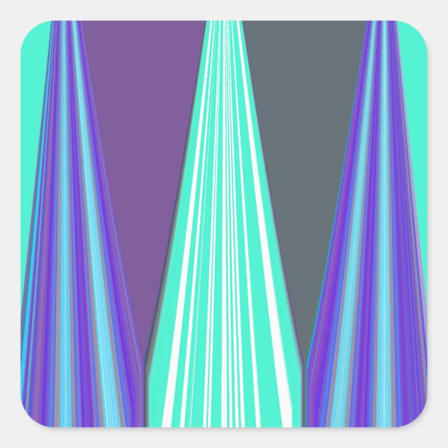 Edgy Blue Lila Cyan Zickzack Art Print Quadratischer Aufkleber (Vorderseite)