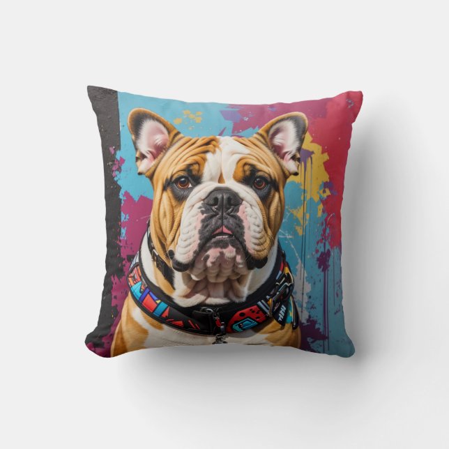 Edgy Bulldog Grunge Hintergrund Kissen (Vorderseite)