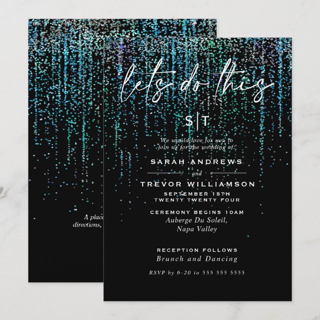 Edgy Chic Aquamarin Aqua Glitzer Garland Einladung (Vorne/Hinten)