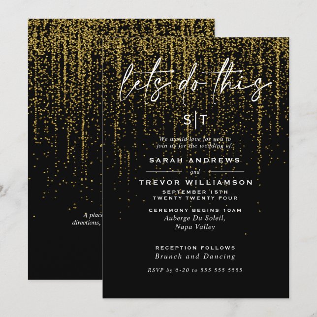 Edgy Chic Gold Glitzer Garland Einladung (Vorne/Hinten)