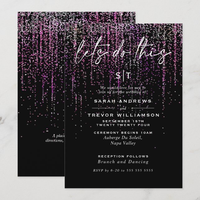 Edgy Chic Magenta Glitzer Garland Einladung (Vorne/Hinten)
