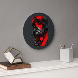 Edgy Cyberpunk Dystopian Girl Red Target Große Wanduhr