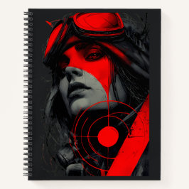 Edgy Cyberpunk Dystopian Girl Red Target Notizbuch