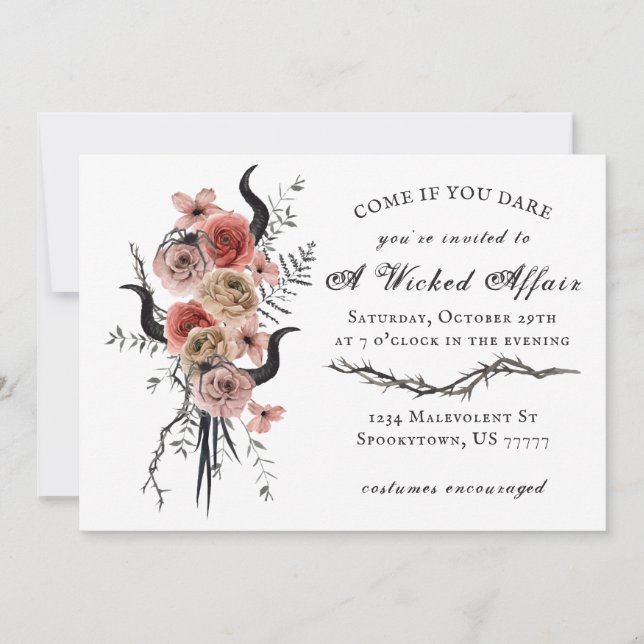 Edgy Floral Boho Wicked Affair Halloween Einladung (Vorderseite)