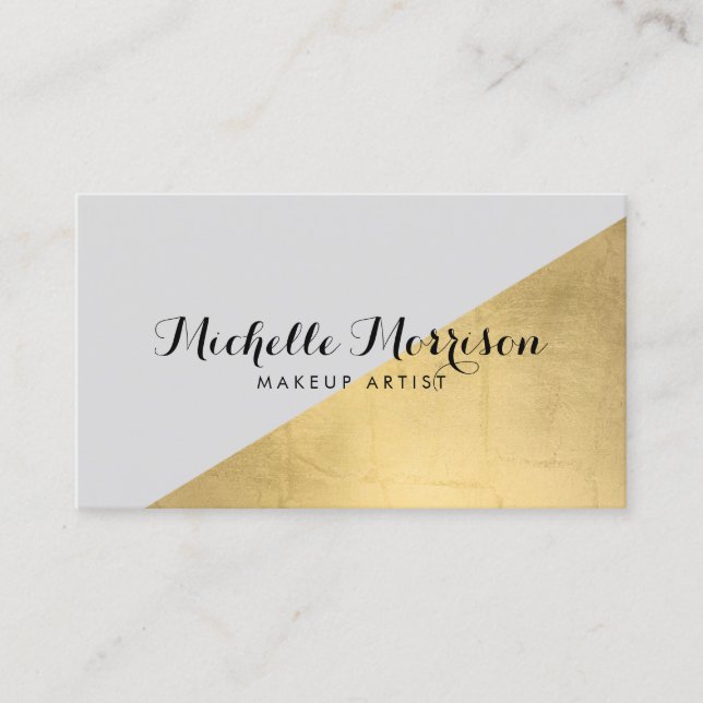 Edgy Geometric Imitats Gold Foil und Graufarbblock Visitenkarte (Vorderseite)