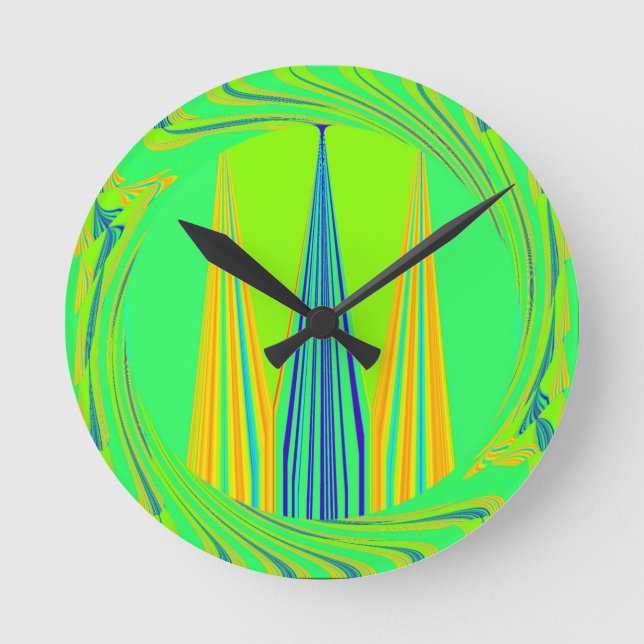 Edgy Geometric Neon Design Runde Wanduhr (Vorderseite)