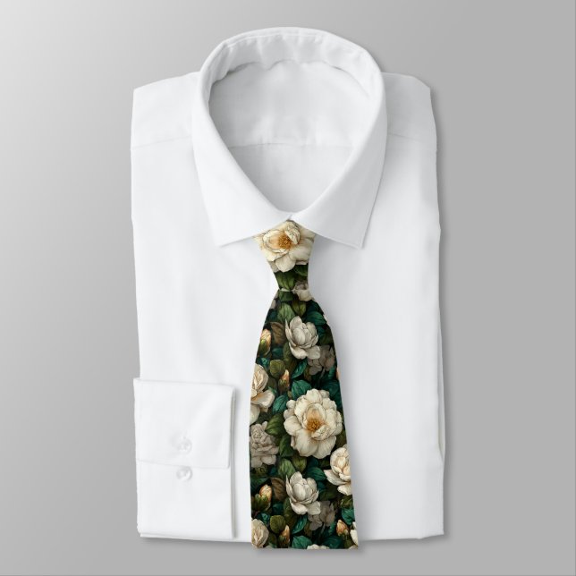 Edgy Groomsmen Gift Gardenias Flower Krawatte (Gebunden)