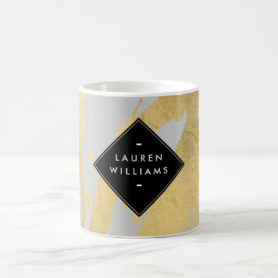 Edgy Imitate Gold Pinselstriche auf Grau Kaffeetasse