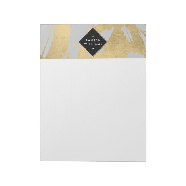 Edgy Imitate Gold Pinselstriche auf Grau Notizblock (Rotiert)