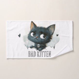 Edgy Kitten Illustration - "Bad Kitten" Text Handtuch