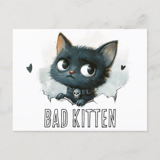Edgy Kitten Illustration - "Bad Kitten" Text Postkarte