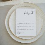 Edgy Modern Minimalistisch Wedding Menu Card Menükarte<br><div class="desc">Dieses "Let's eat" Hochzeitsmenü verfügt über einen edlen handgeschriebenen Schriftart und ein sauberes minimalistisches Design. Das moderne Design macht es zu einer perfekten Ergänzung zu jedem Event.</div>