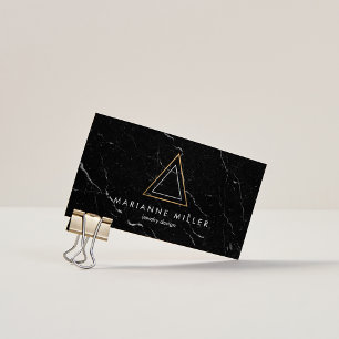 Edgy Rose Gold Triangle Logo Black Marble Visitenkarte