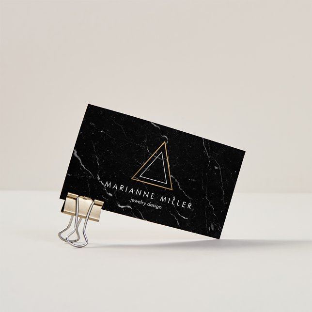 Edgy Rose Gold Triangle Logo Black Marble Visitenkarte (Von Creator hochgeladen)