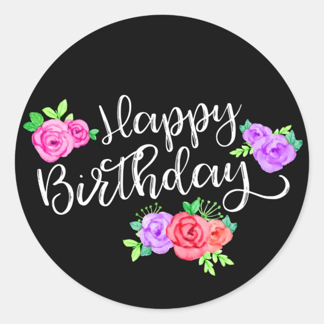 Edgy Rose & Modern Stripes Trendy Happy Birthday Runder Aufkleber (Vorderseite)