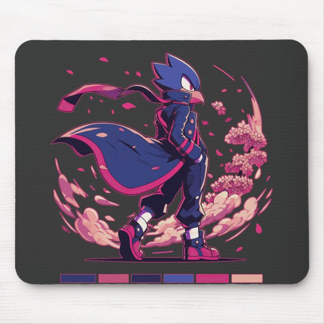 Edgy Sakura Warrior Bird Anime Illustration Mousepad (Vorne)