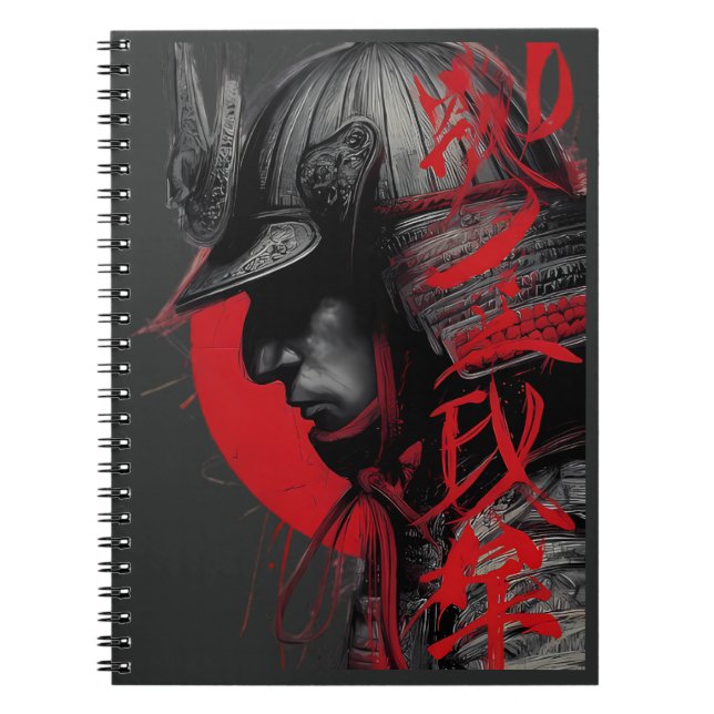 Edgy Samurai Warrior Japanese Ink Red Sun Notebook Notizblock (Vorderseite)