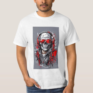 Edgy Skull mit Kopfhörern und roten Akzenten T-Shirt