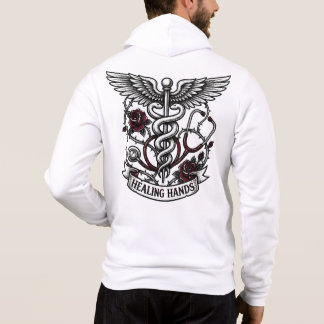Edgy Tattoo Nurse Skull & Healing Hands Caduceus  Hoodie