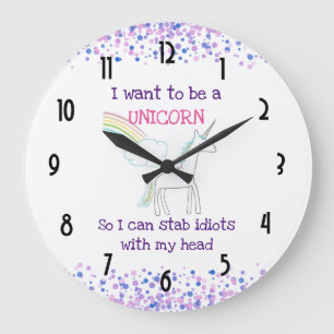 Edgy Unicorn mit Rainbow und Confetti Funny Große Wanduhr
