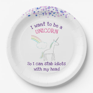 Edgy Unicorn mit Rainbow und Confetti Funny Pappteller
