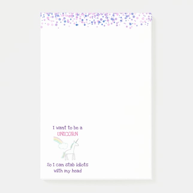 Edgy Unicorn mit Rainbow und Confetti Funny Post-it Klebezettel (Vorderseite)