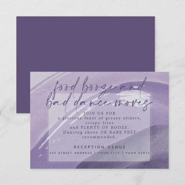 Edgy Watercolor Stroke Plum Empfang Einladung (Vorne/Hinten)