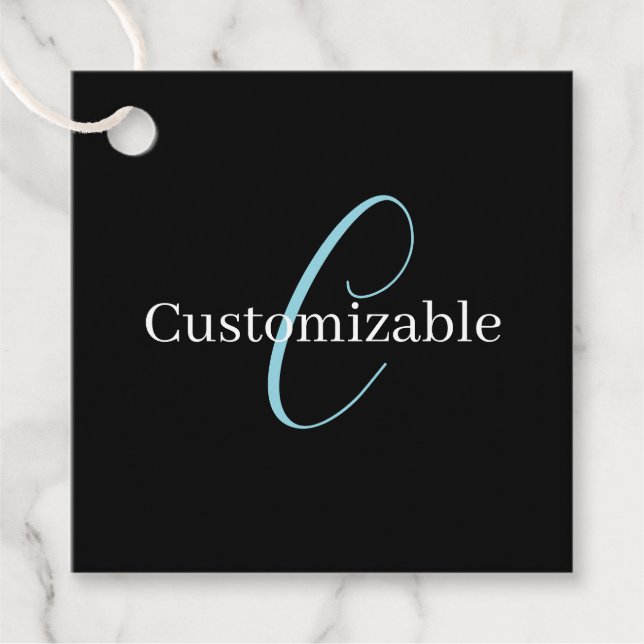 Edierbare kursive Schriftmonogramm Schwarz Blau We Geschenkanhänger (Vorderseite)