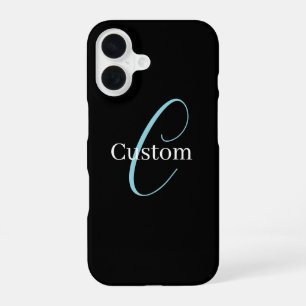 Edierbare kursive Schriftmonogramm Schwarz Blau We iPhone 16 Hülle