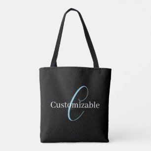 Edierbare kursive Schriftmonogramm Schwarz Blau We Tasche