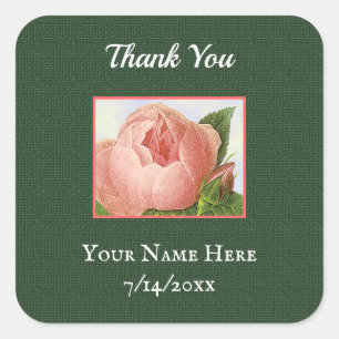 Edierbare Vintage-Rosa Kohlrose Danke Quadratischer Aufkleber