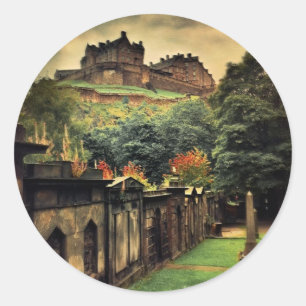 Edinburgh Castle - Antique Style Runder Aufkleber