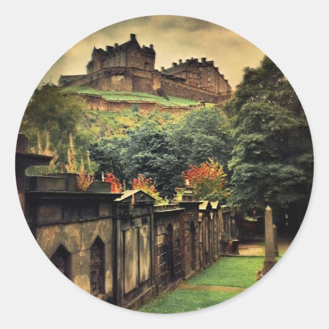 Edinburgh Castle - Antique Style Runder Aufkleber (Vorderseite)