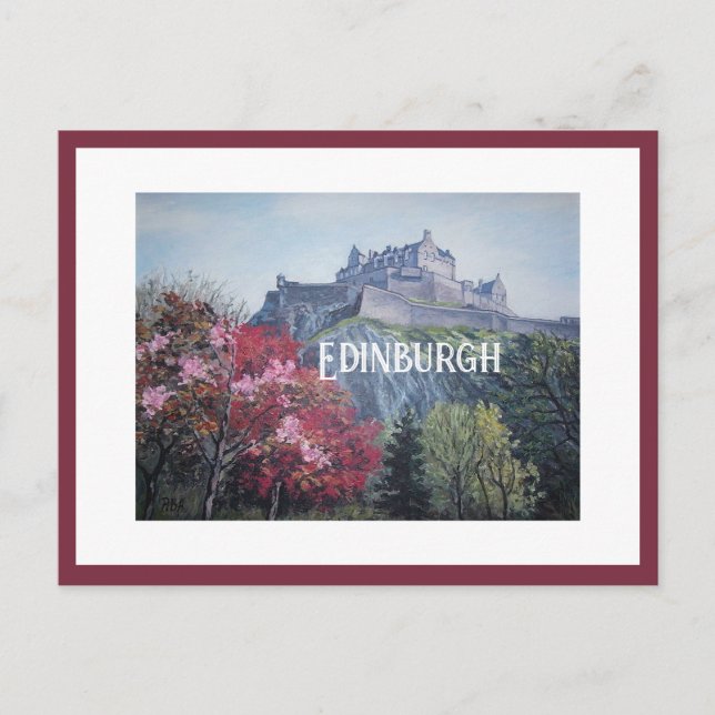 Edinburgh Castle Scotland Gemälde von Pola.B.Alex Postkarte (Vorderseite)