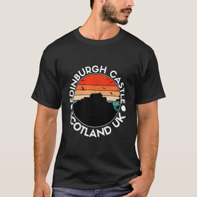 Edinburgh Castle Scotland Retro Sunset Souvenir Pu T-Shirt (Vorderseite)