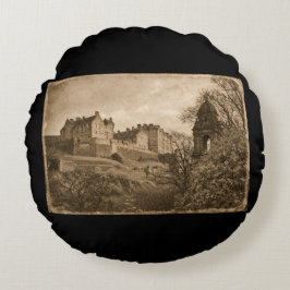 Edinburgh Castle Sepia-Fotografie Rundes Kissen